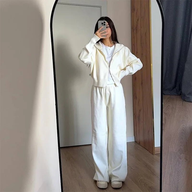 SEAME - Clarisse Set - Cozy Knitted Jacket and Wide Leg Trousers White L