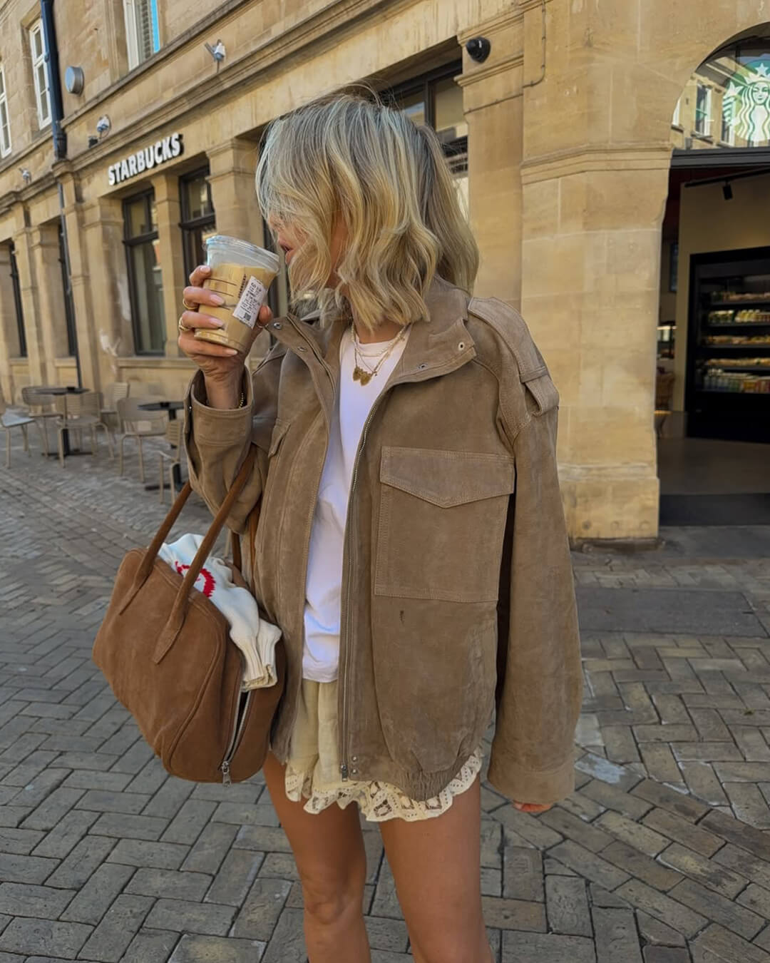SEAME - Greta Suede Moto Jacket Beige M