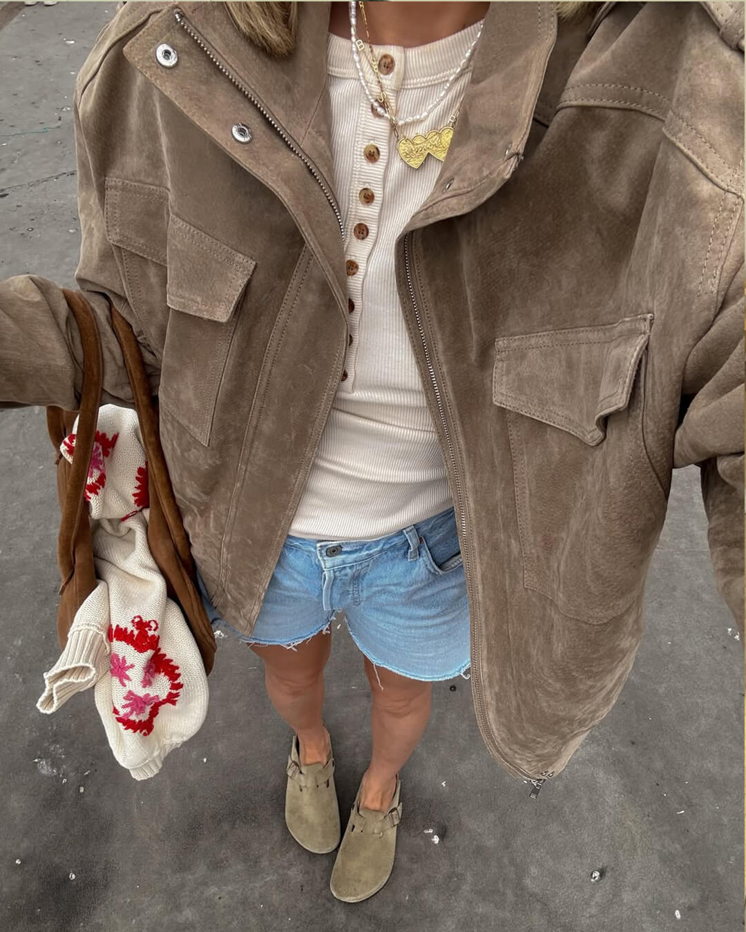 SEAME - Greta Suede Moto Jacket Beige M