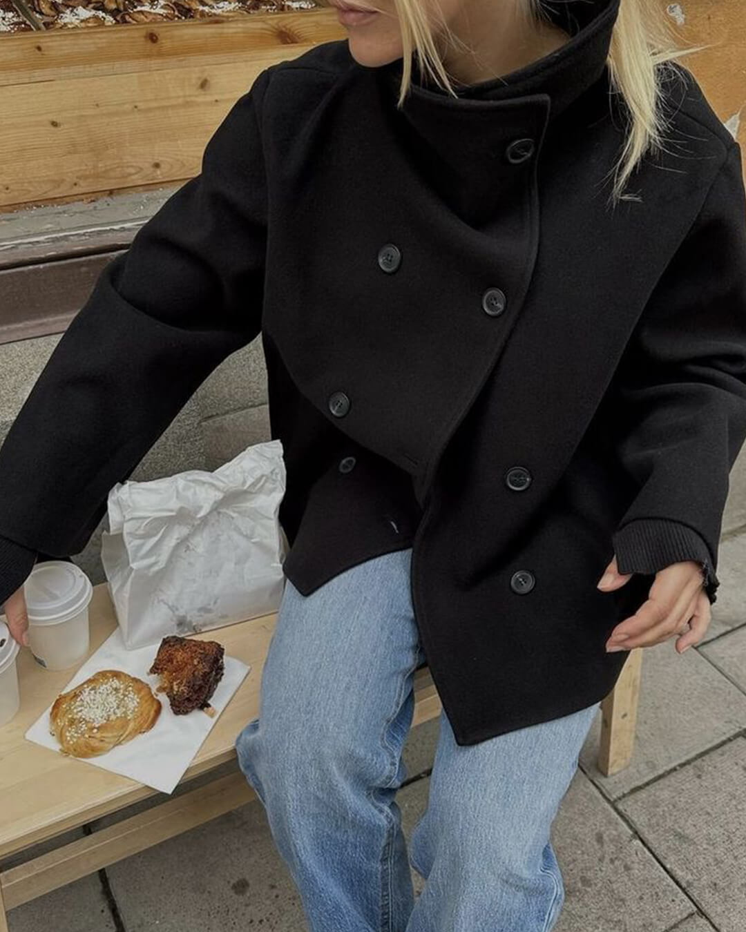 SEAME - Rosalia Elegant Jacket with Stand Collar Black L