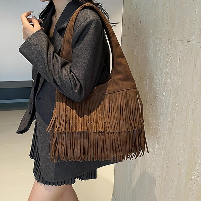 Sac à bandoulière Amanda en velours avec pampilles